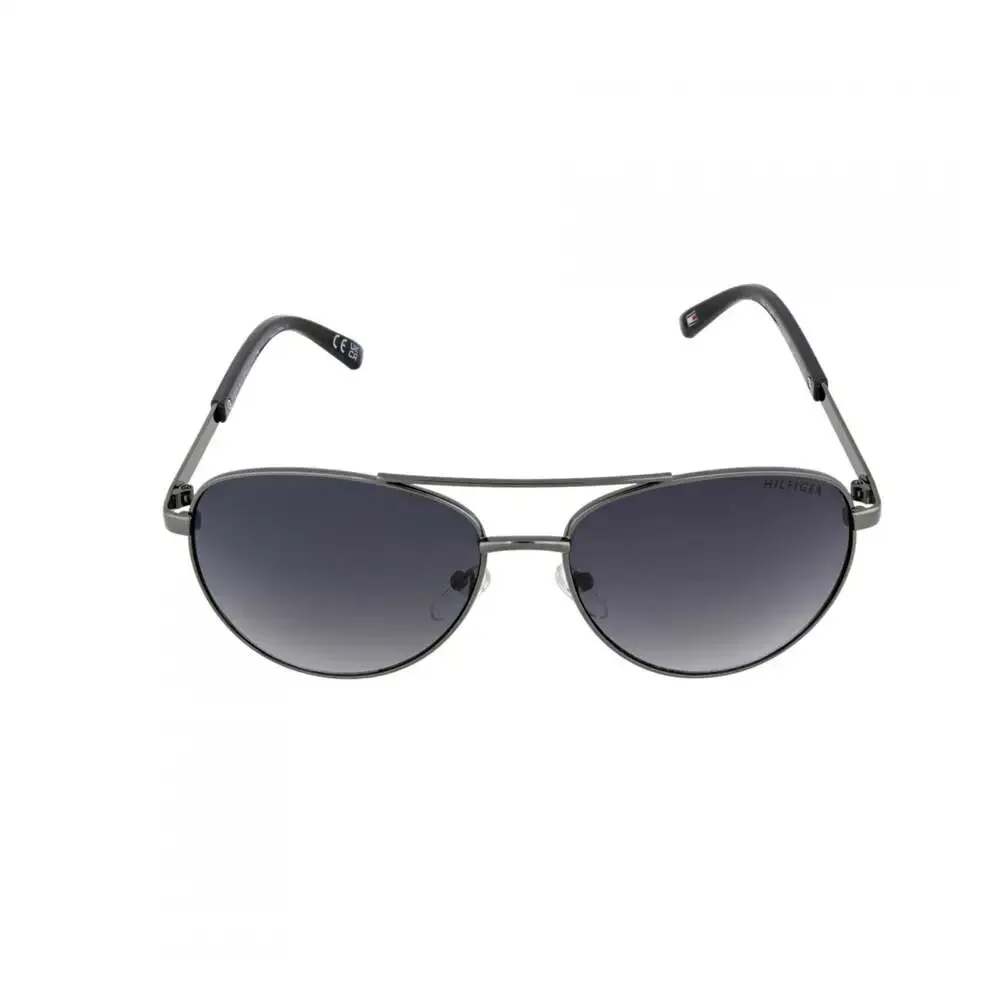 Tommy Hilfiger TH Aviator Sunglasses Gunmetal Silver Dark Gray Gradient Ombre